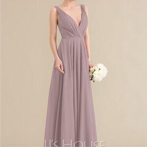 NWT JJ’s House Mauve Pleated V-Neck Chiffon Bridesmaid Dress Formal Evening Midi